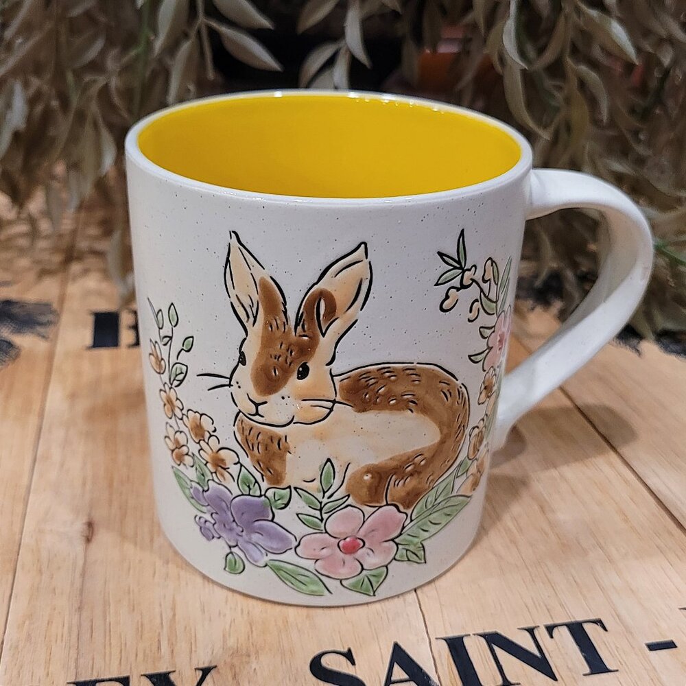 Floral Bunny Coffee Mug 16 Oz Ceramic Easter Rabbit By Spectrum Designz